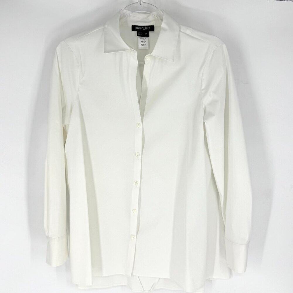 Paperwhite 3/4 Sleeve Collared Button Down Tunic Top White Size‎ 4